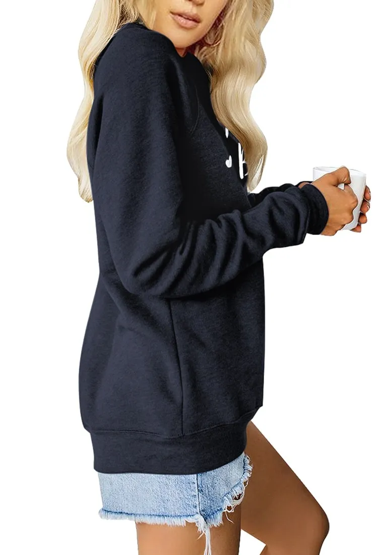 Navy Blue Statement Print Crewneck Sweatshirt