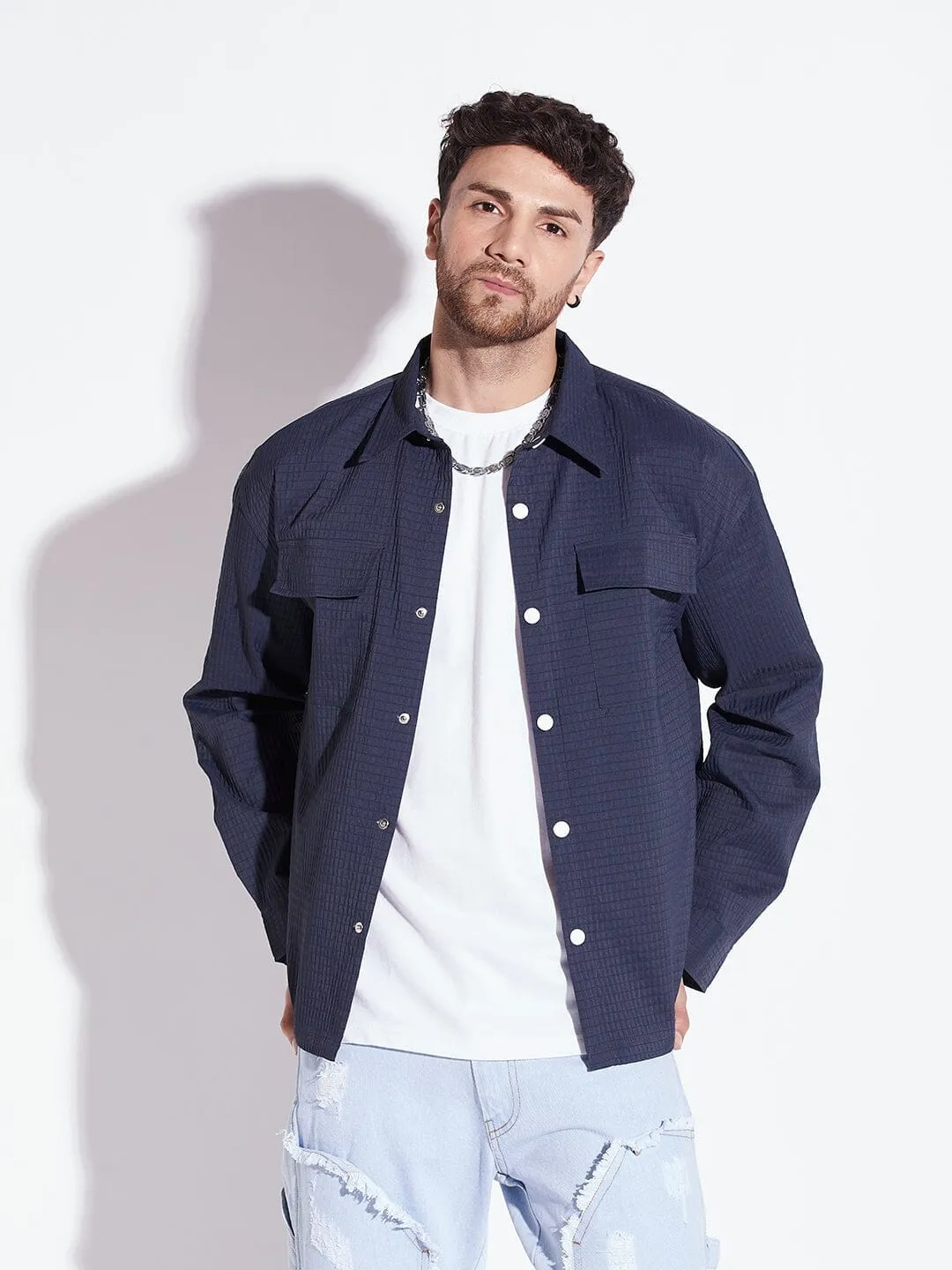 Navy Textured OverShirt