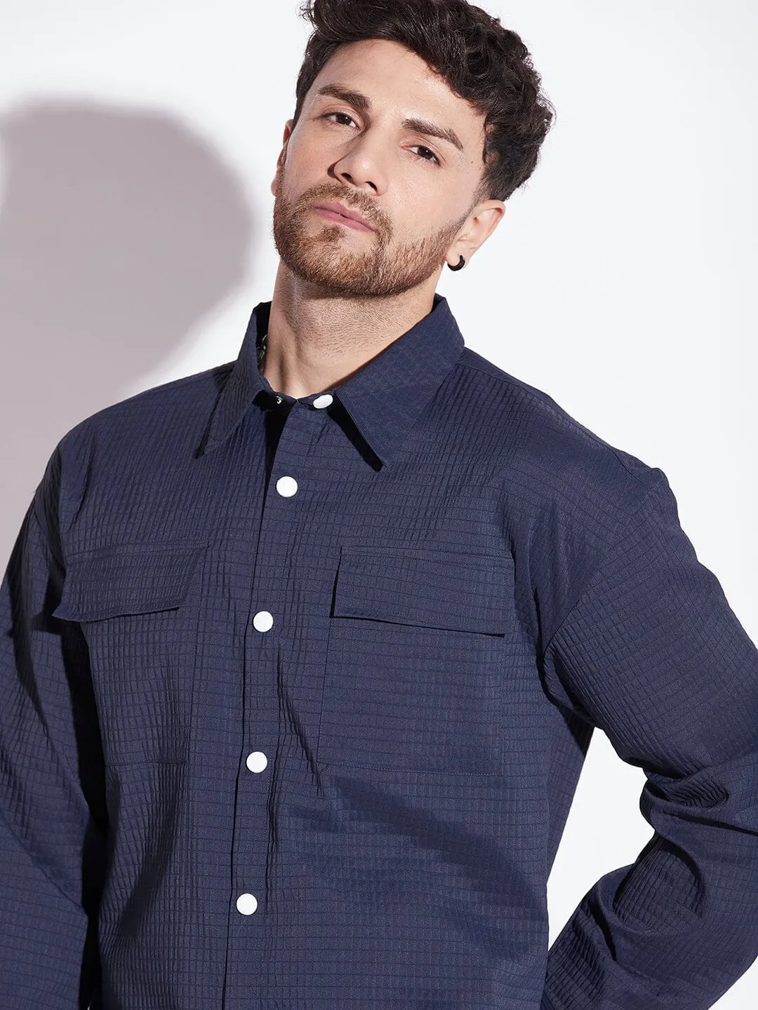 Navy Textured OverShirt