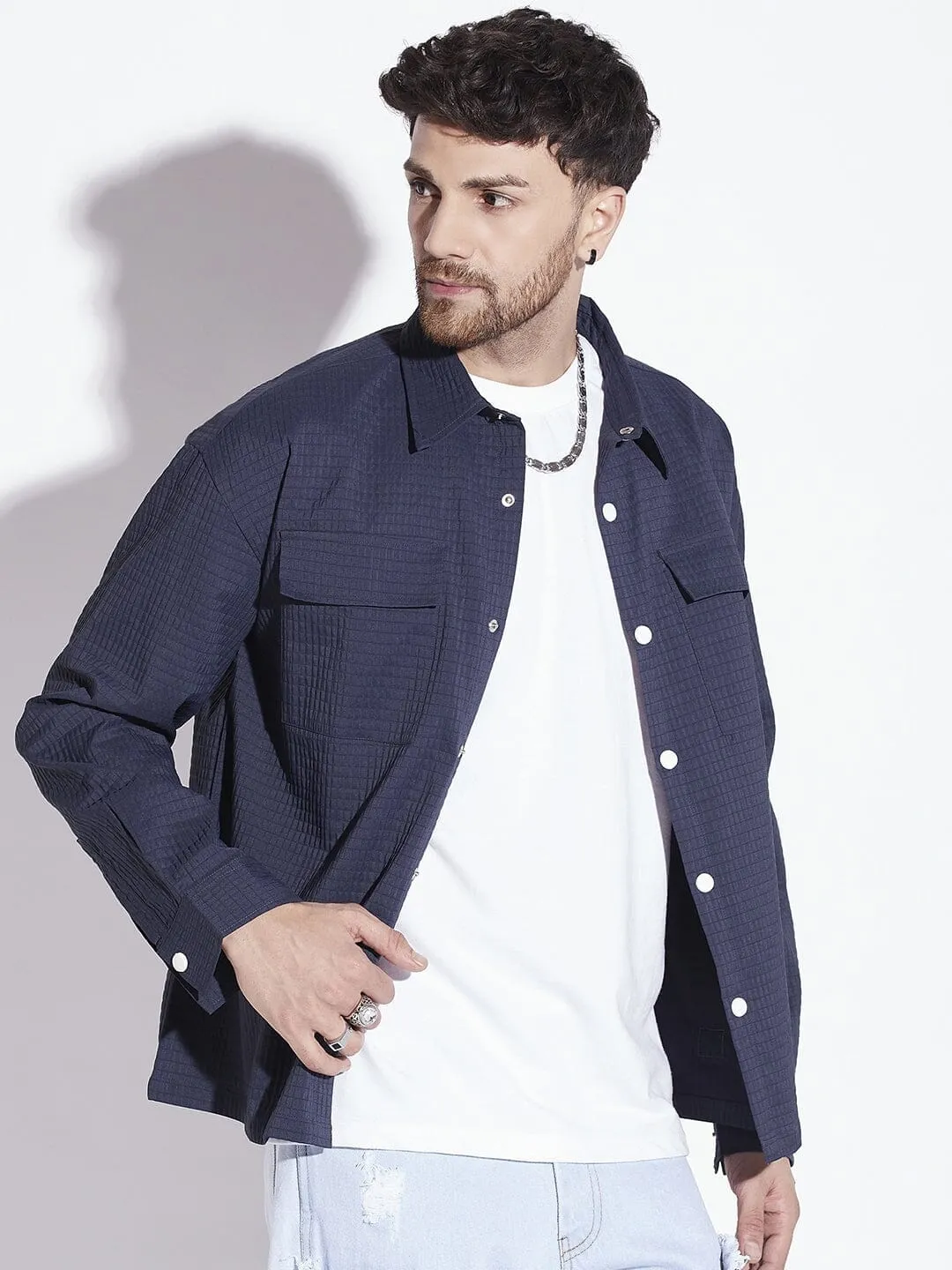 Navy Textured OverShirt