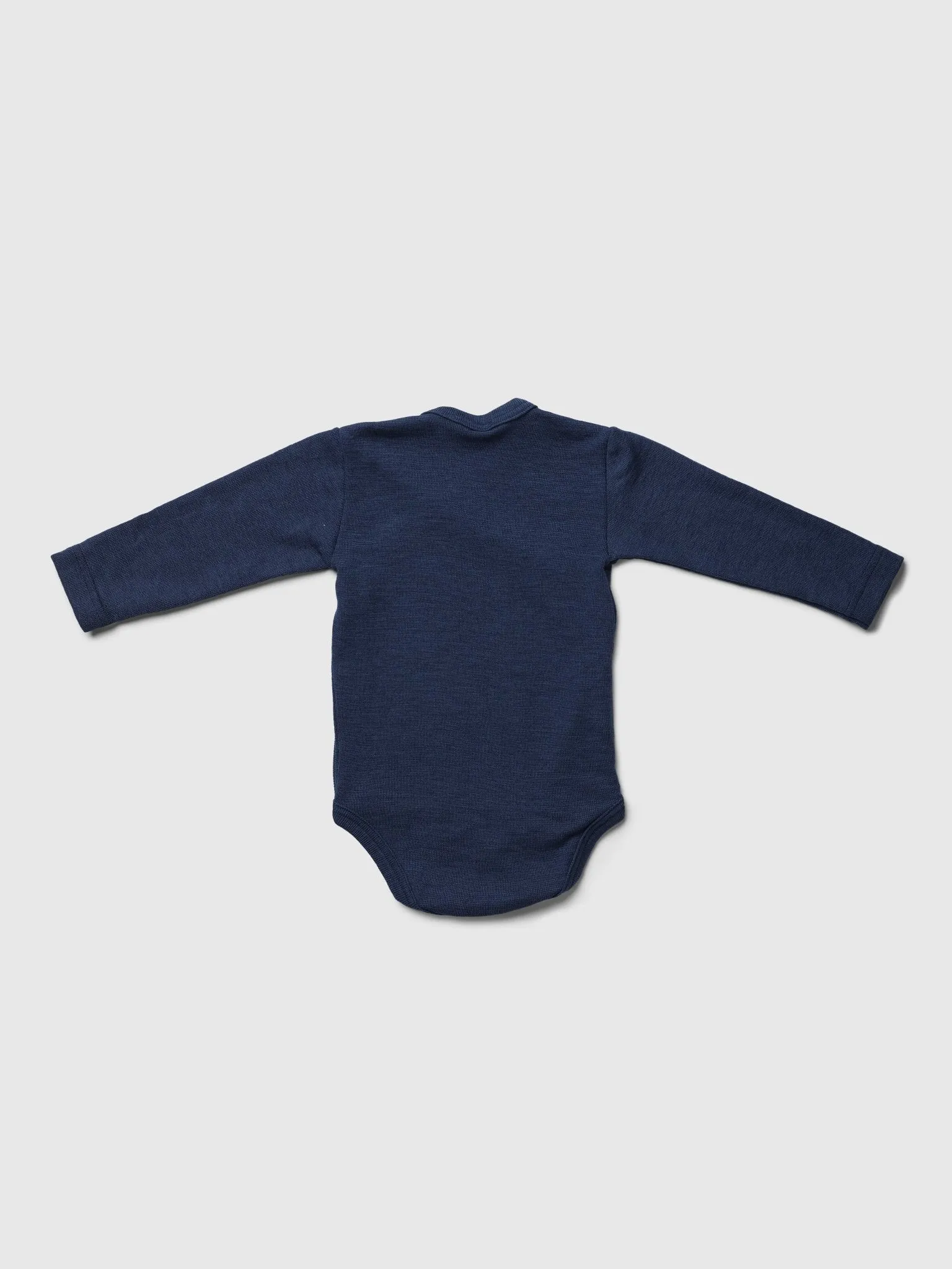 organic merino wool and silk long-sleeved baby crossover onesie - navy