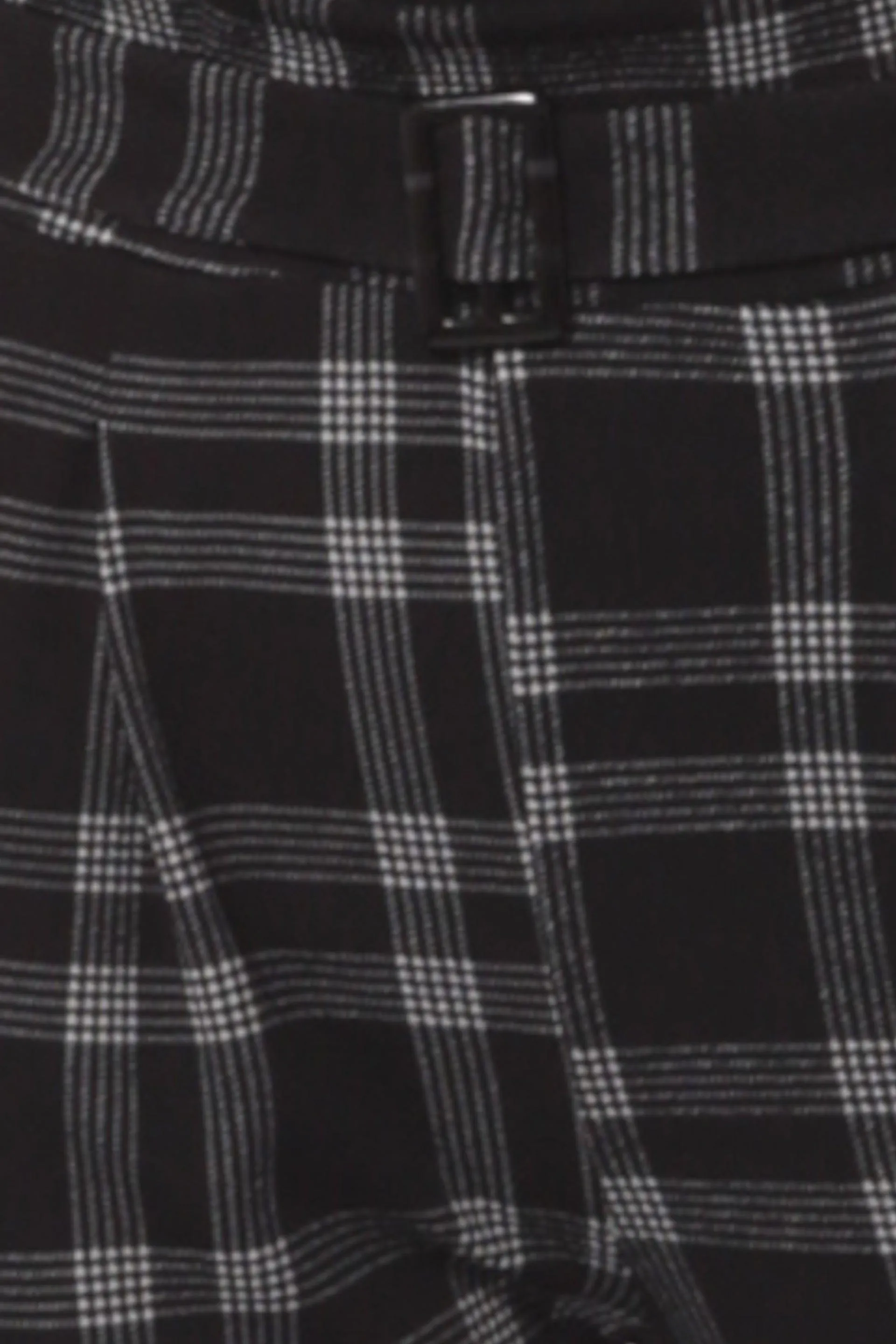 Paperbag Waist Knit Crepe Pleat Pants With Buckle Belt - Black, Gray Plaid