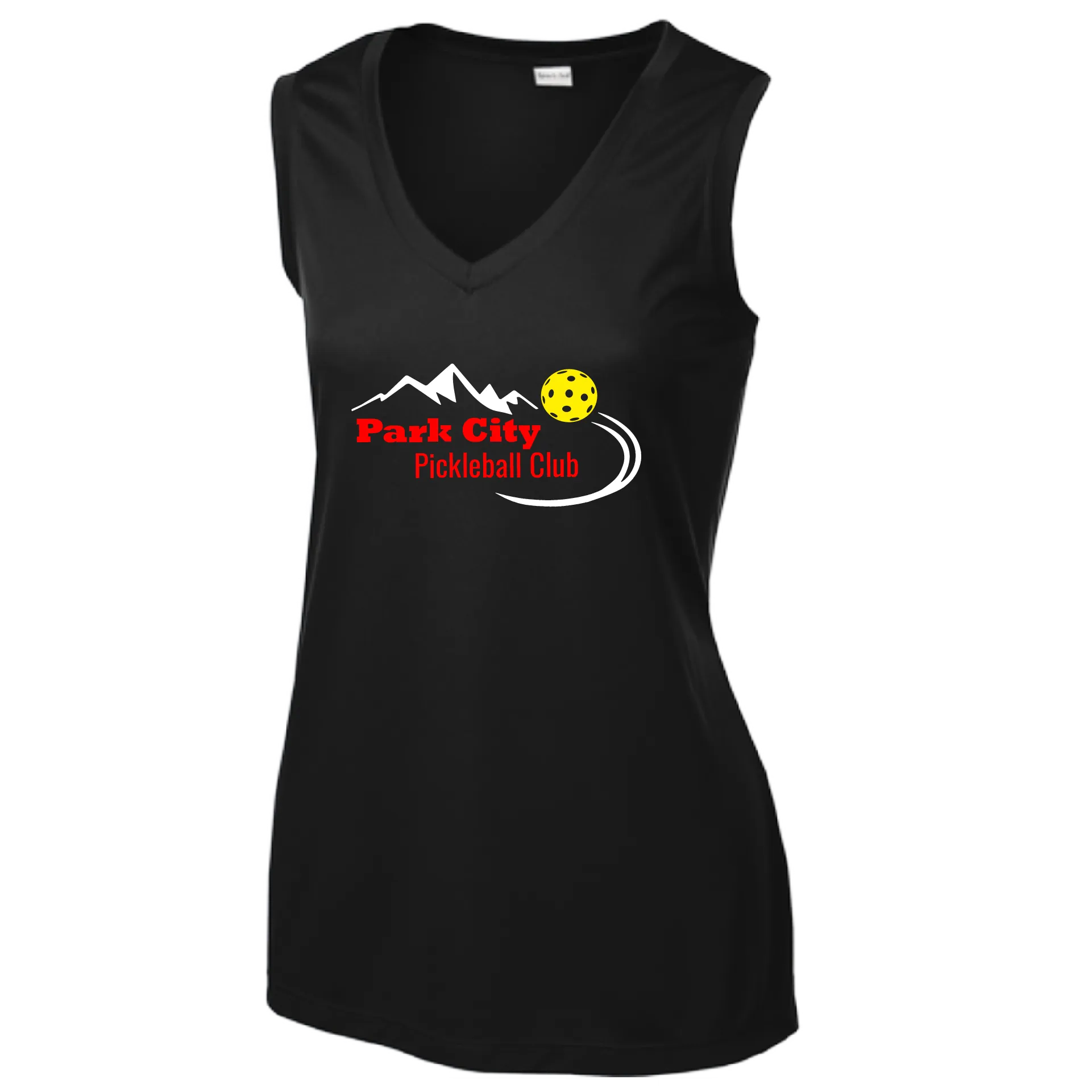 Park City Pickleball Club (Red Words) Customizable | Women’s Sleeveless Athletic Shirt | 100% Polyester