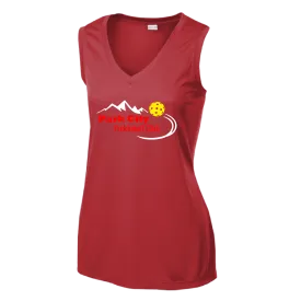 Park City Pickleball Club (Red Words) Customizable | Women’s Sleeveless Athletic Shirt | 100% Polyester