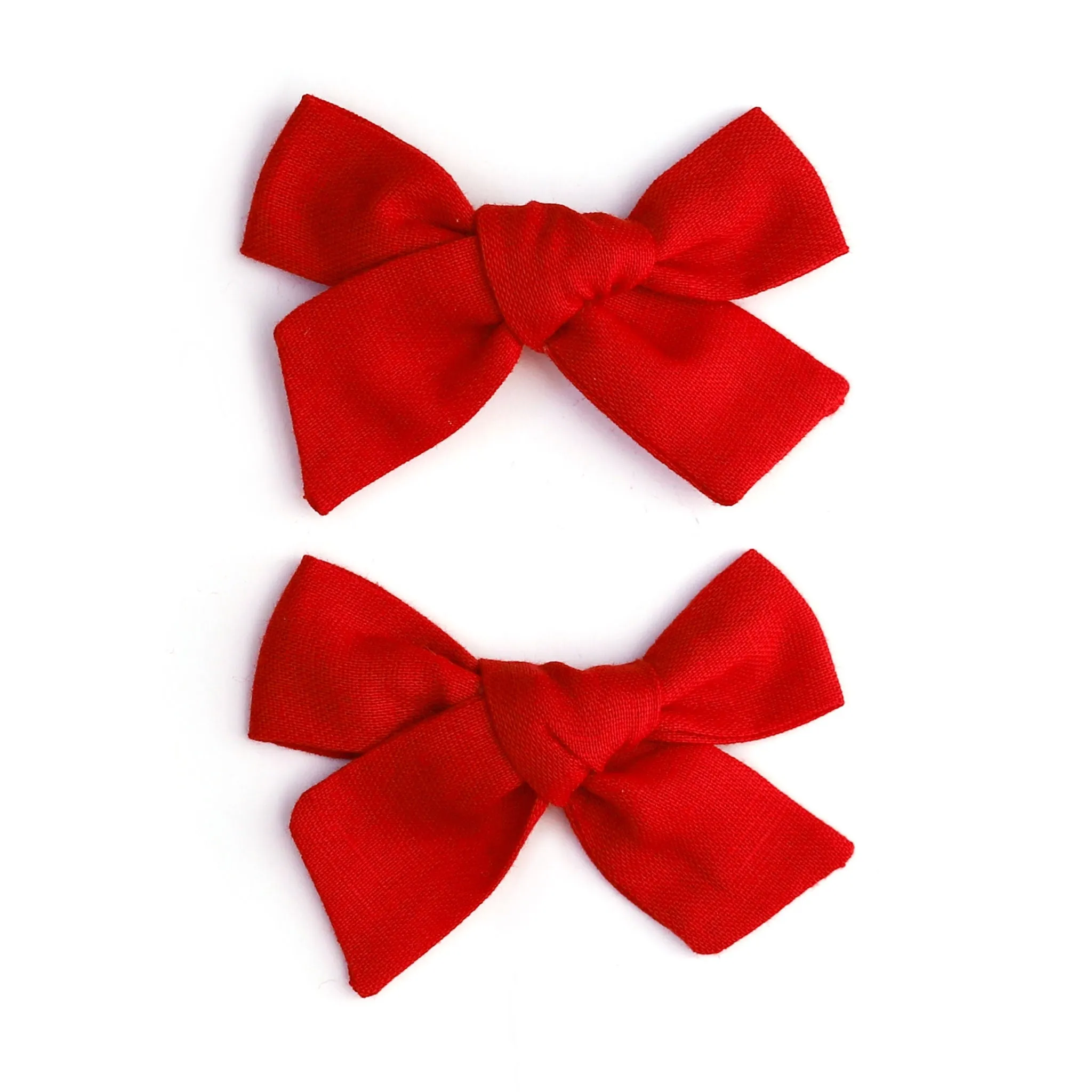 Pigtail Bows - Bright Red Linen