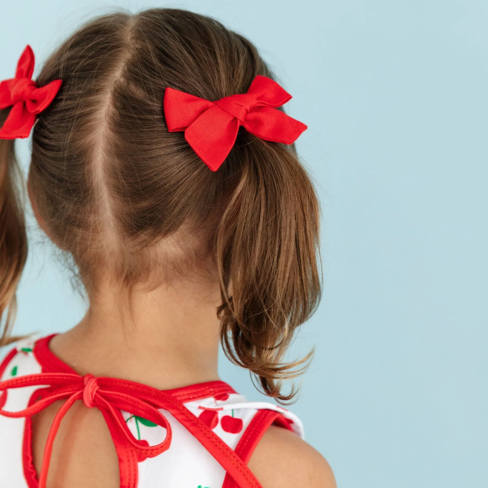 Pigtail Bows - Bright Red Linen