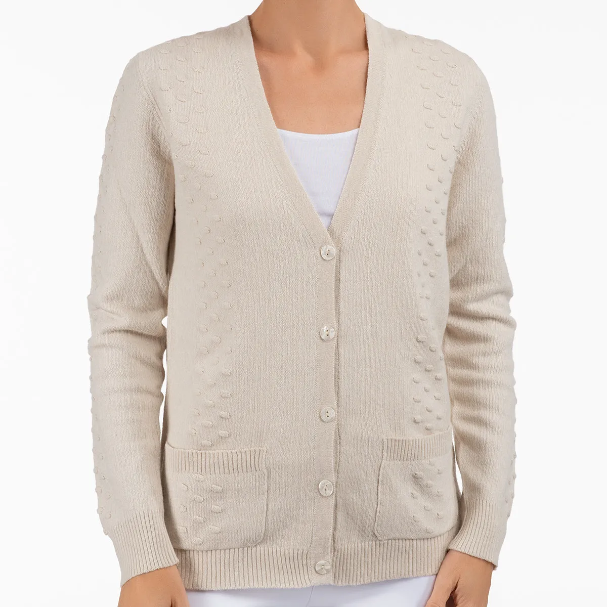 Pom Pom Cardigan in Beige