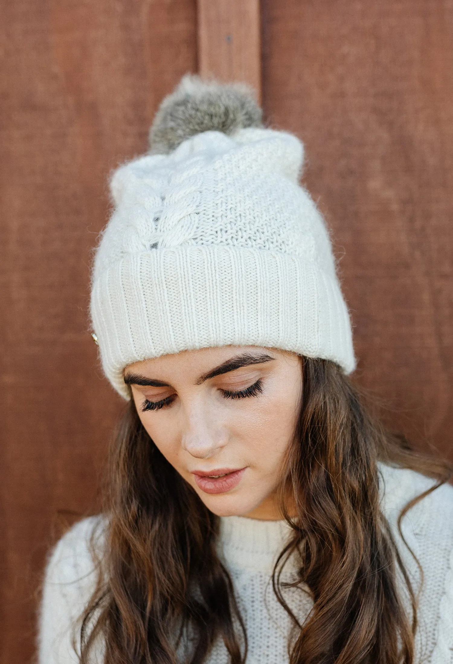 Possum Pom Pom Cable Beanie - Natural