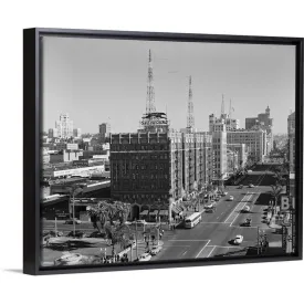 "1950's View Of Downtown And Greyhound Bus Station San Diego CA USA" Black Float Frame Canvas Art