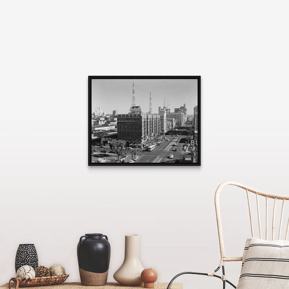 "1950's View Of Downtown And Greyhound Bus Station San Diego CA USA" Black Float Frame Canvas Art