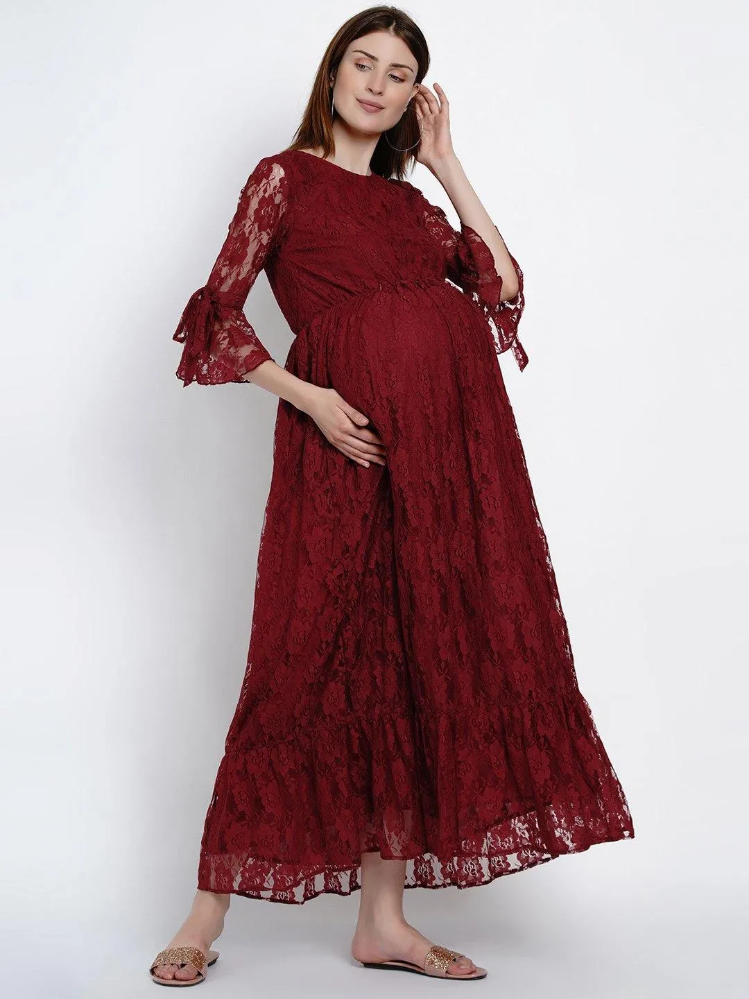 Red Lace Maternity and Pregnancy Dress