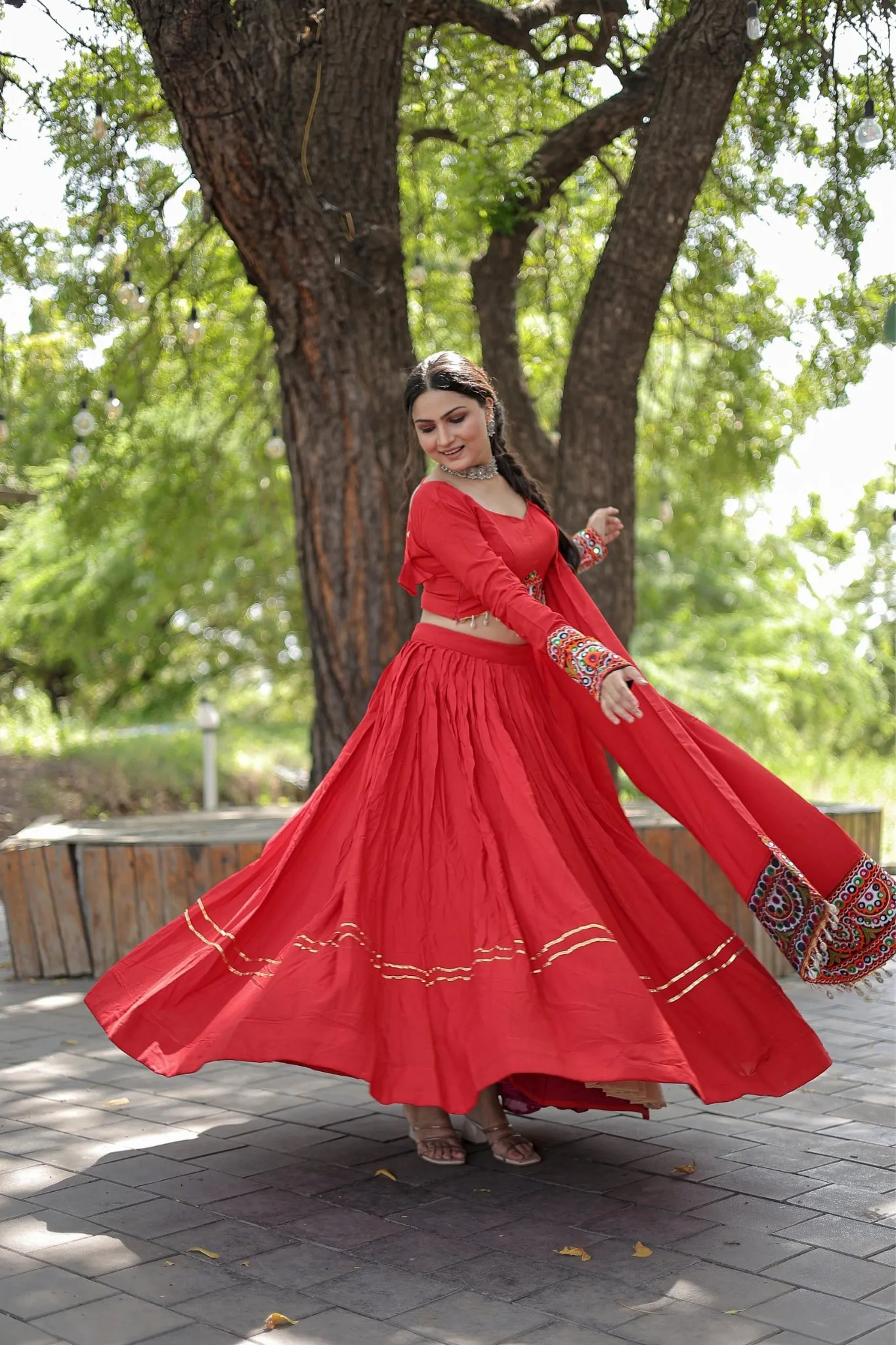 Red Rayon Traditional Charm Lehenga Choli Set