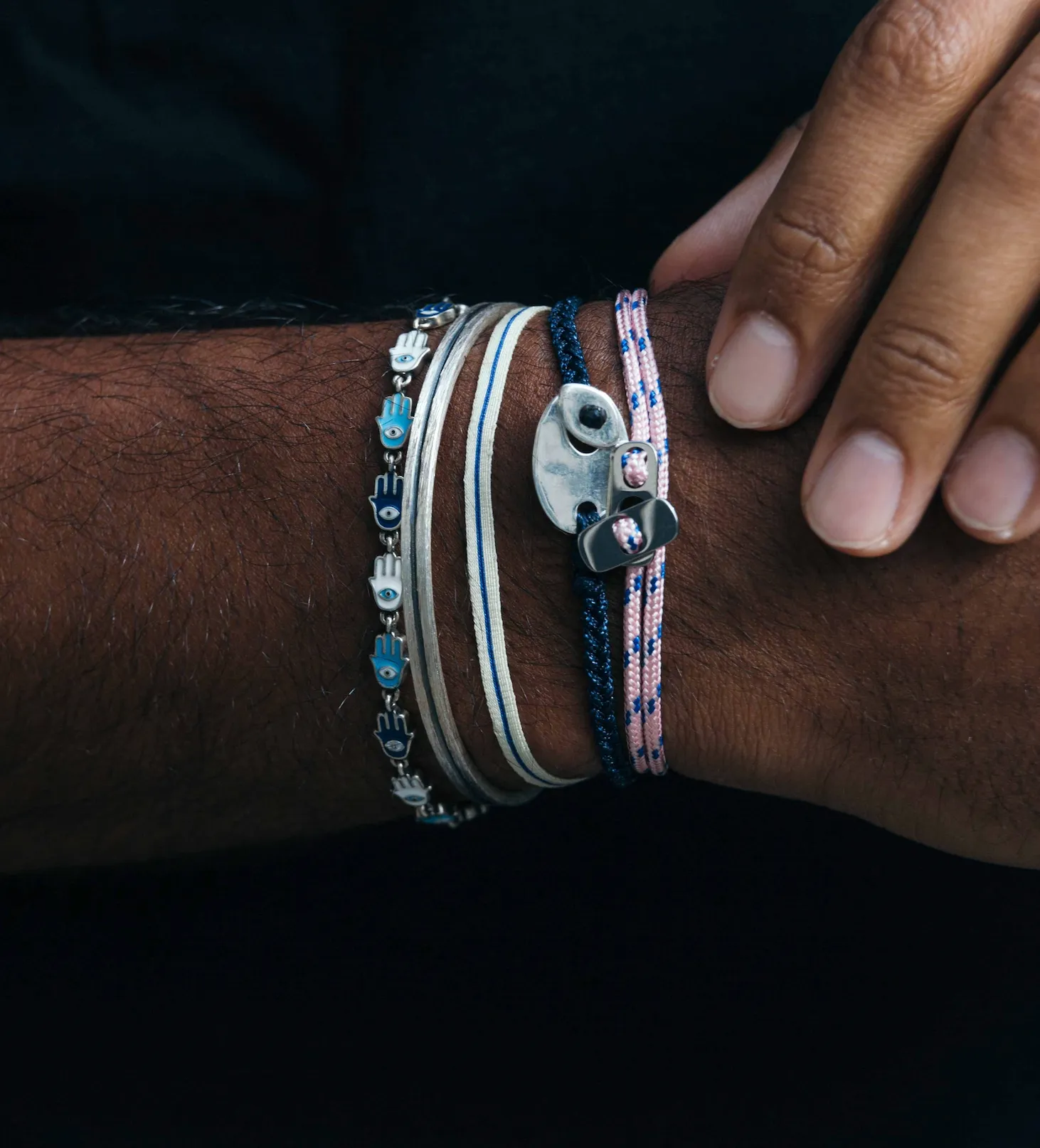 Sailing Cord Bracelet With Silver Clasp (Light Pink/Blue)