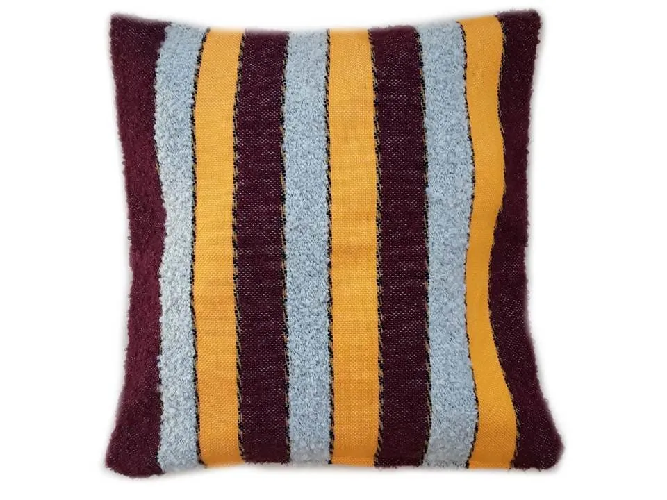 Set of 2 Striped Pillow Covers - Burgundy/Orange/Grey Stripes