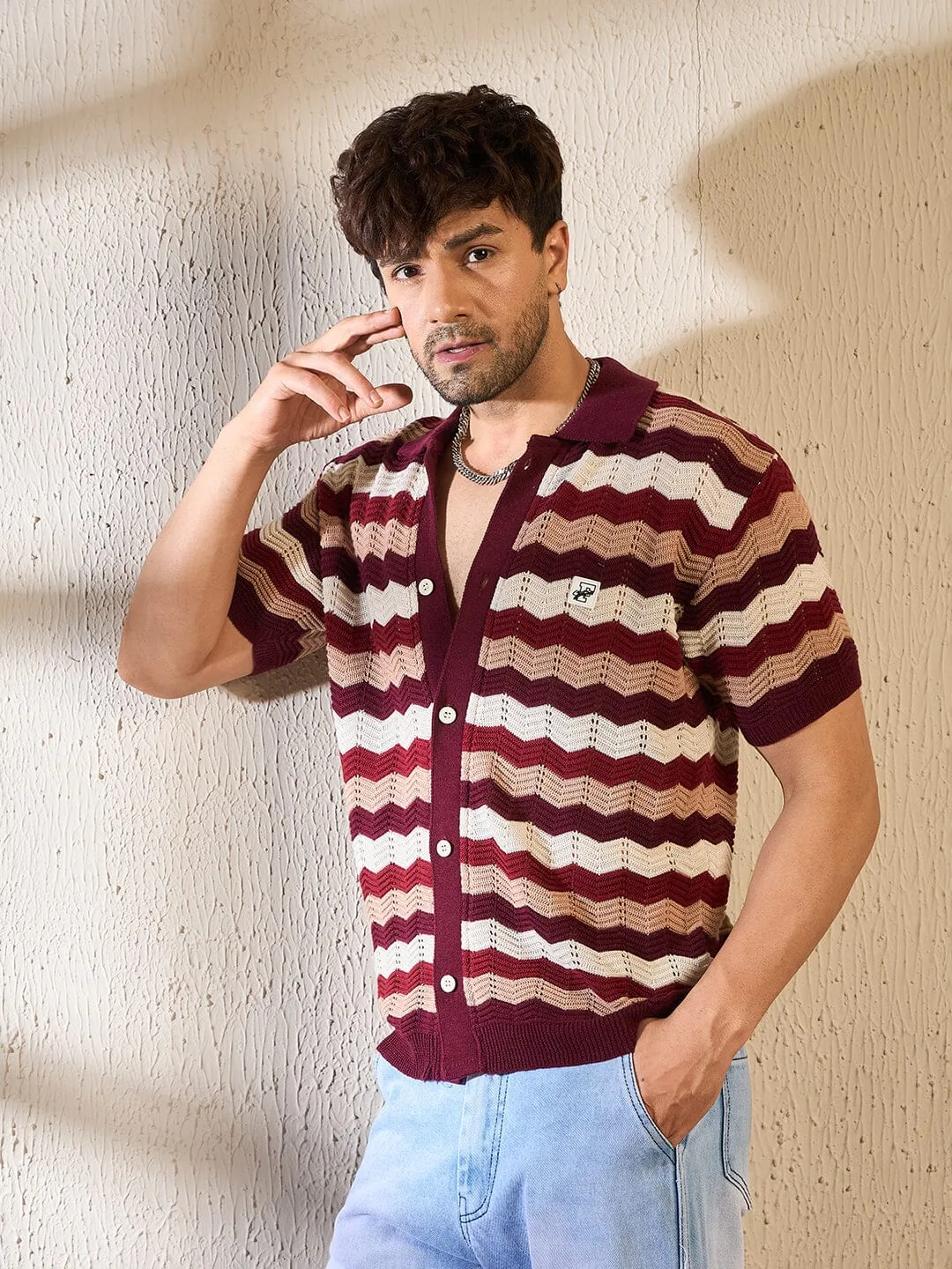 Shades Of Burgundy Crochet Shirt