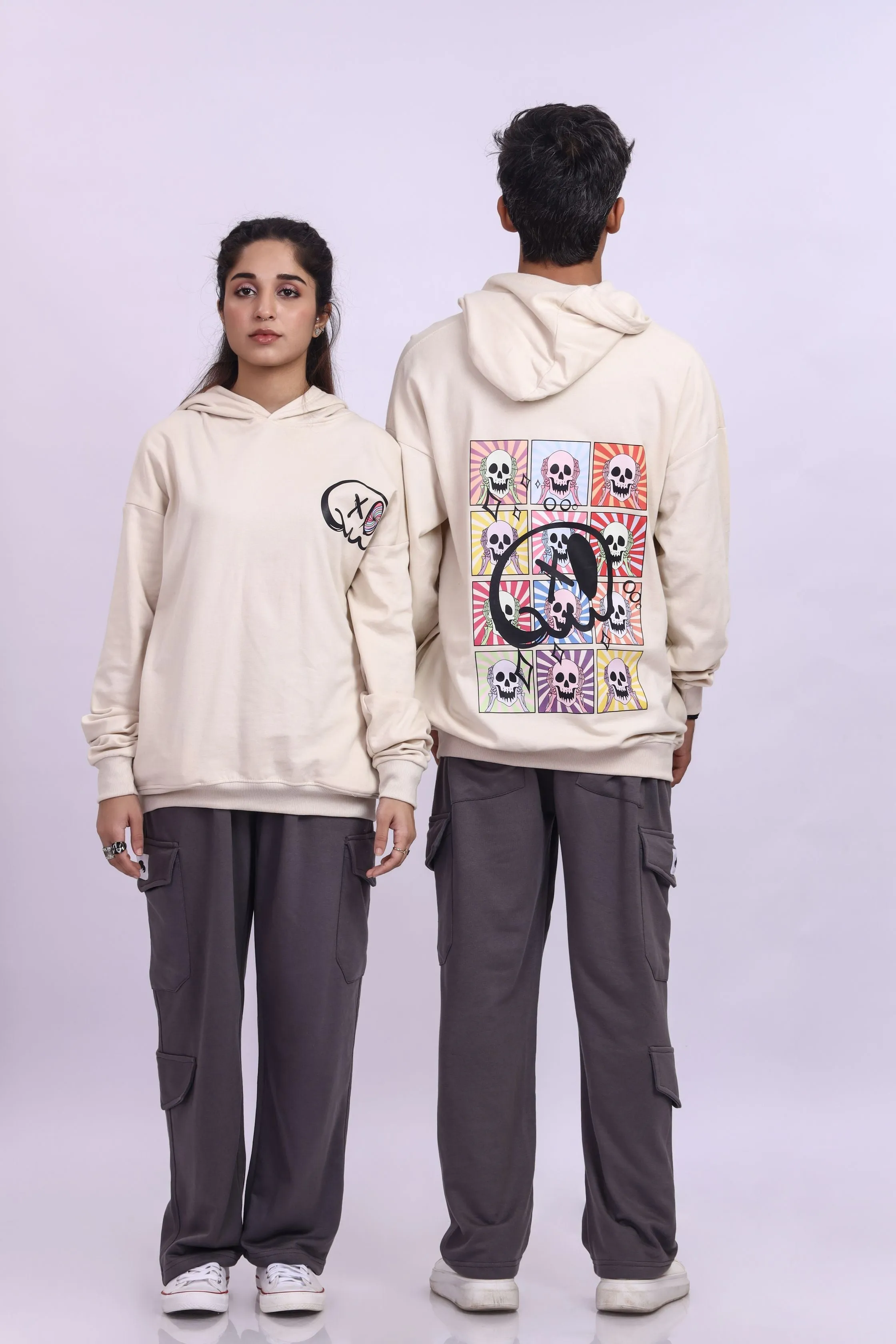 Skull Beige Oversized Hoodie