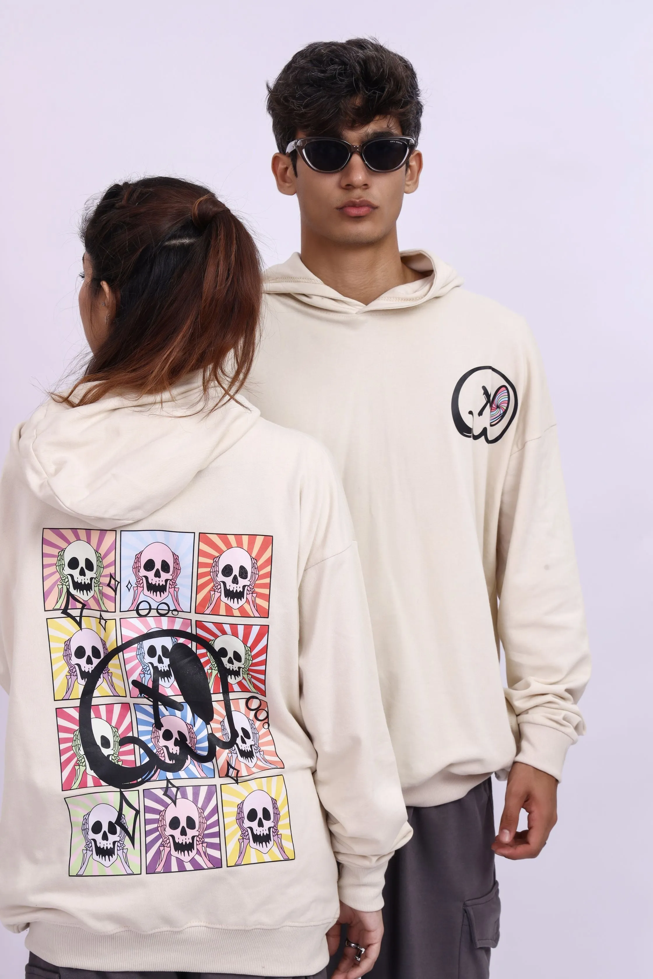 Skull Beige Oversized Hoodie