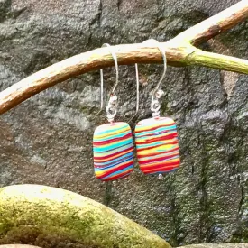 Sterling silver and multicoloured striped stone earrings