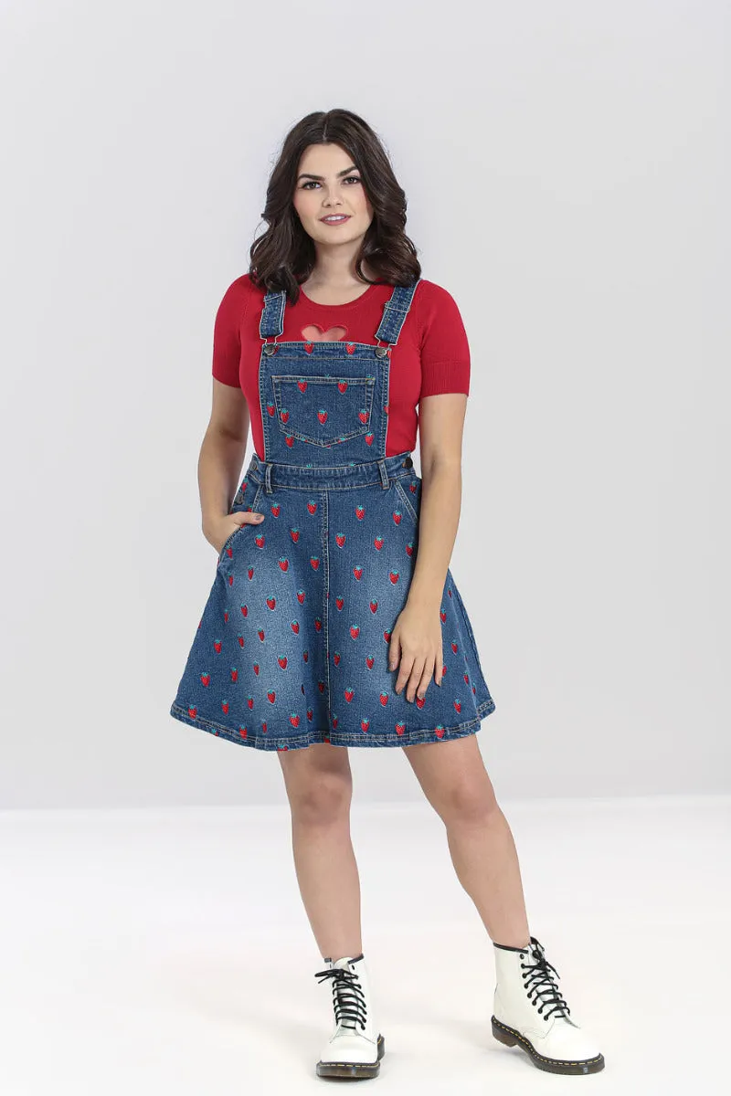 Strawberry Denim Pinafore Dress