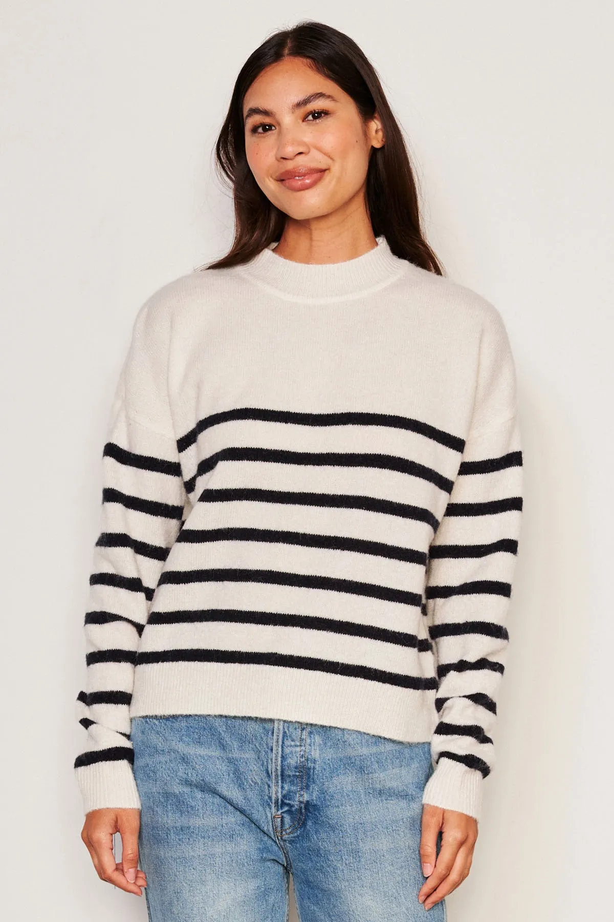 Sundry Stripes Mock Neck Cozy Sweater in Oyster