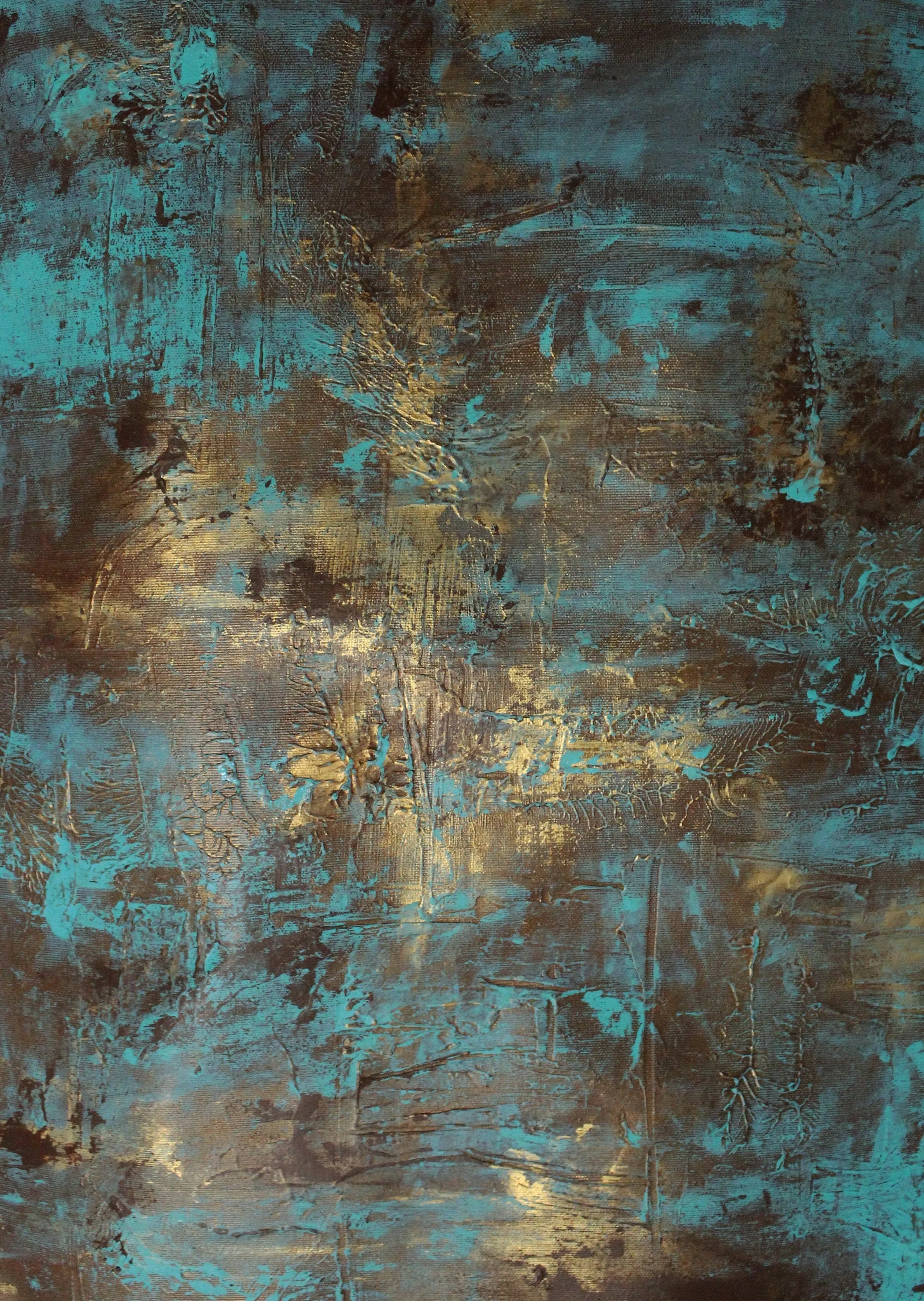 Teal & gold abstract oversized wall art made to order in a custom size