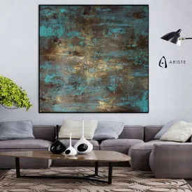 Teal & gold abstract oversized wall art made to order in a custom size