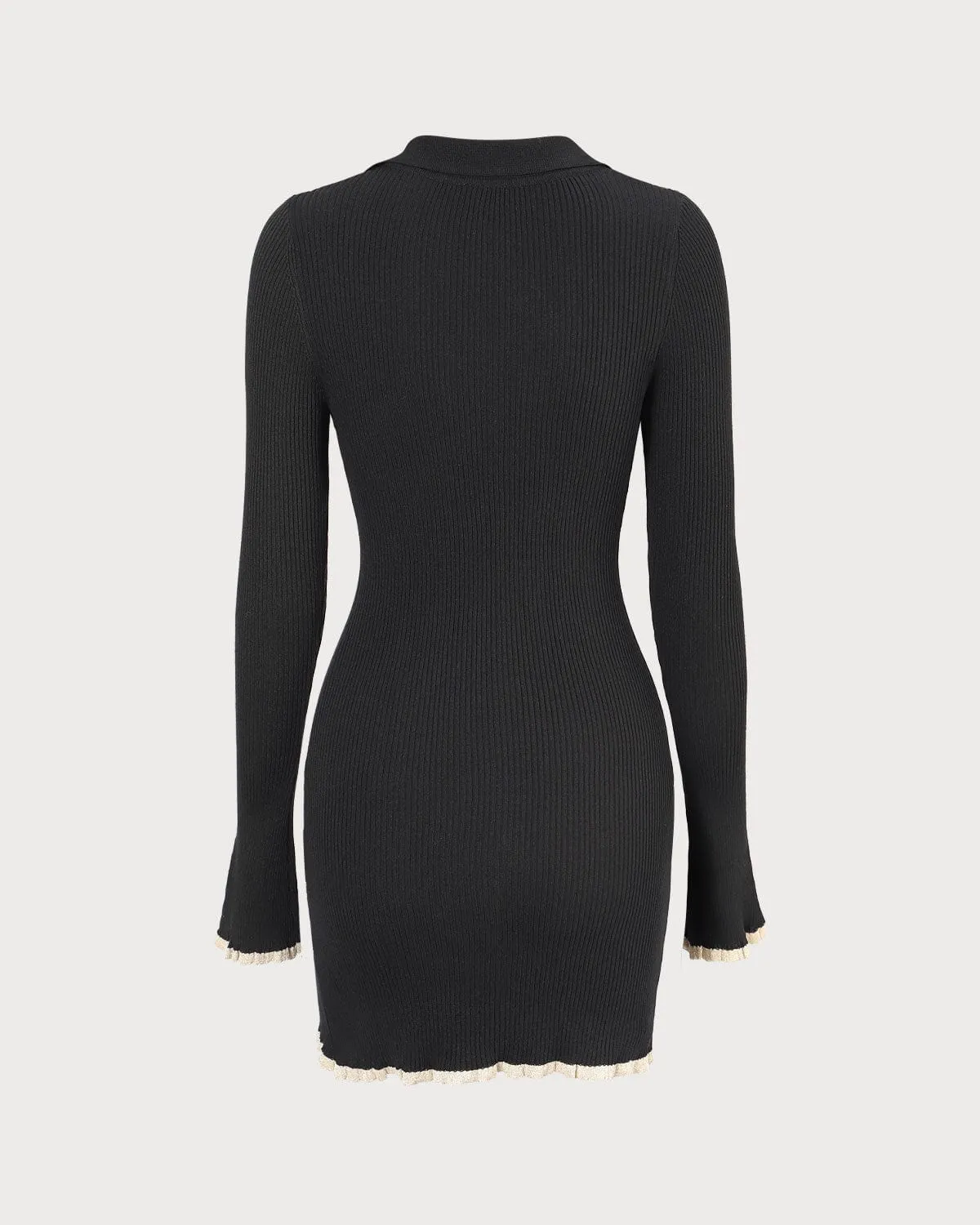 The Black V Neck Contrast Trim Knit Mini Dress