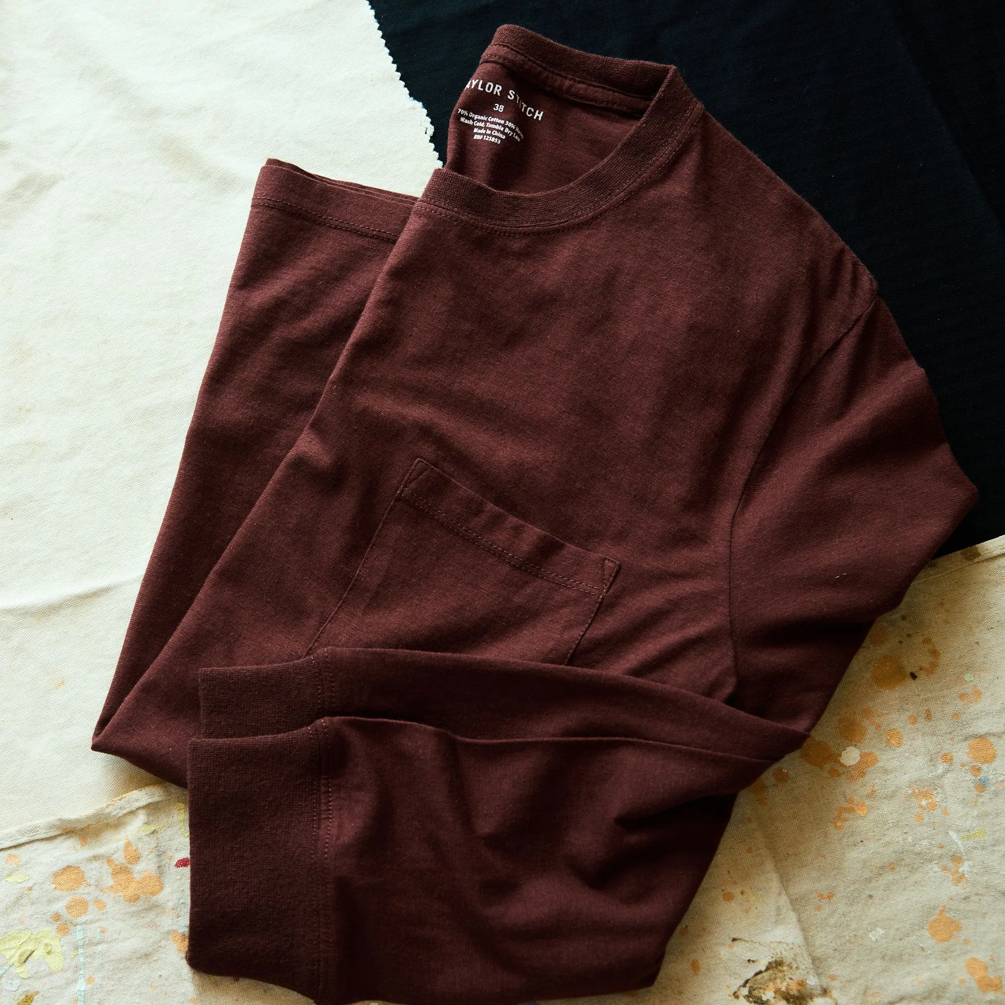 The Cotton Hemp Long Sleeve Tee in Burgundy