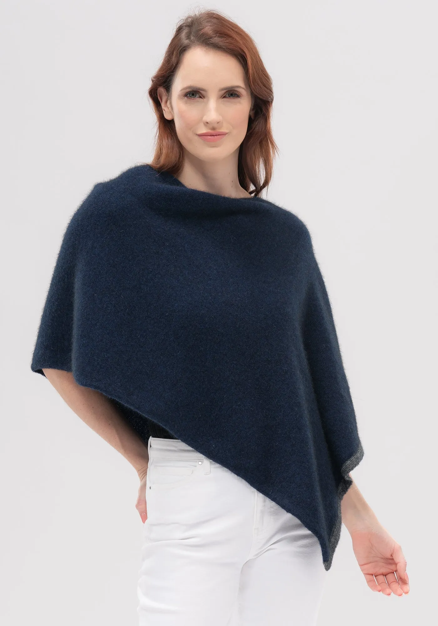 Two Tone Poncho - Fine Merino Wool, Brushtail Possum Fibre, Mulberry Silk Poncho - Made in New Zealand