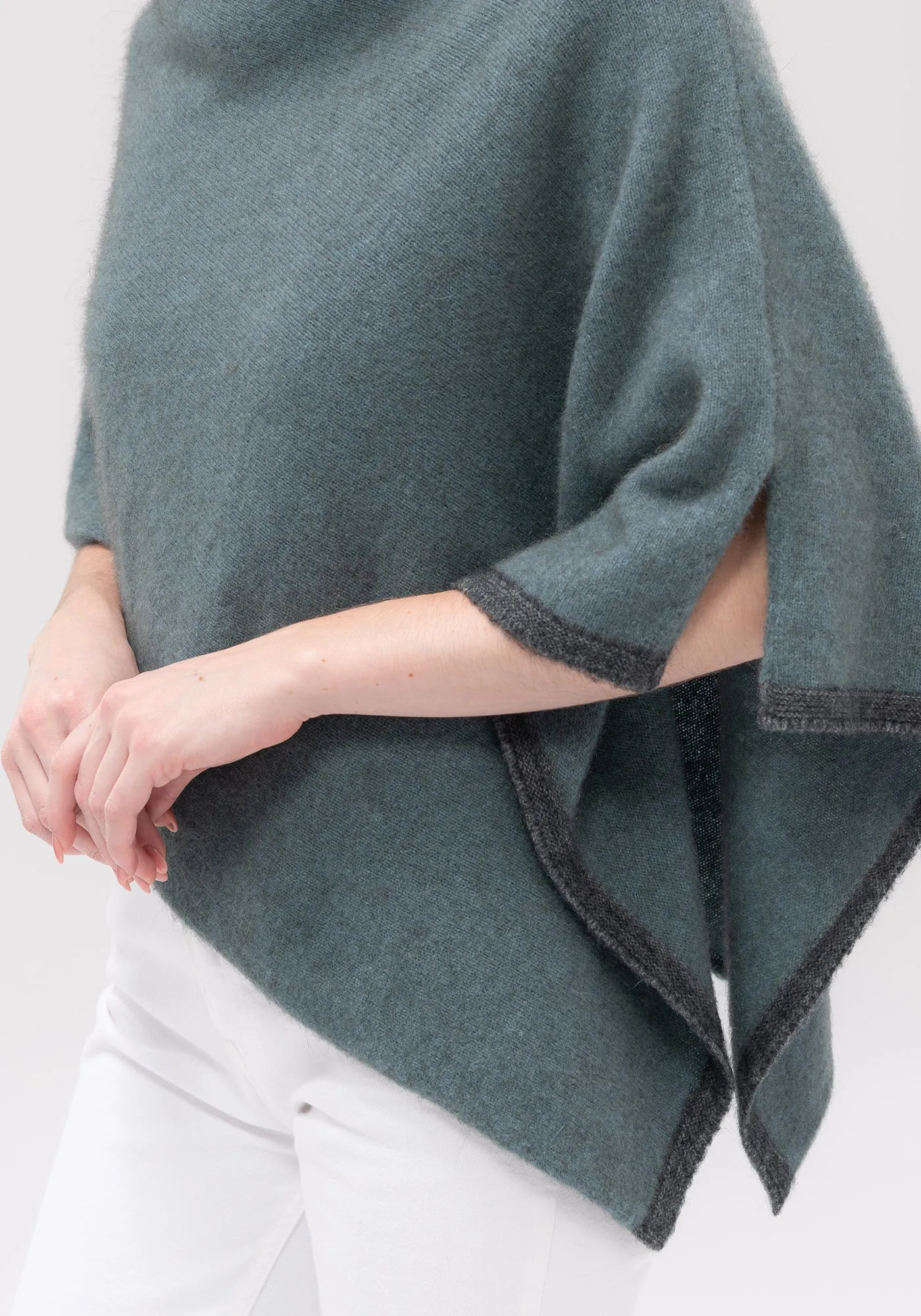 Two Tone Poncho - Fine Merino Wool, Brushtail Possum Fibre, Mulberry Silk Poncho - Made in New Zealand