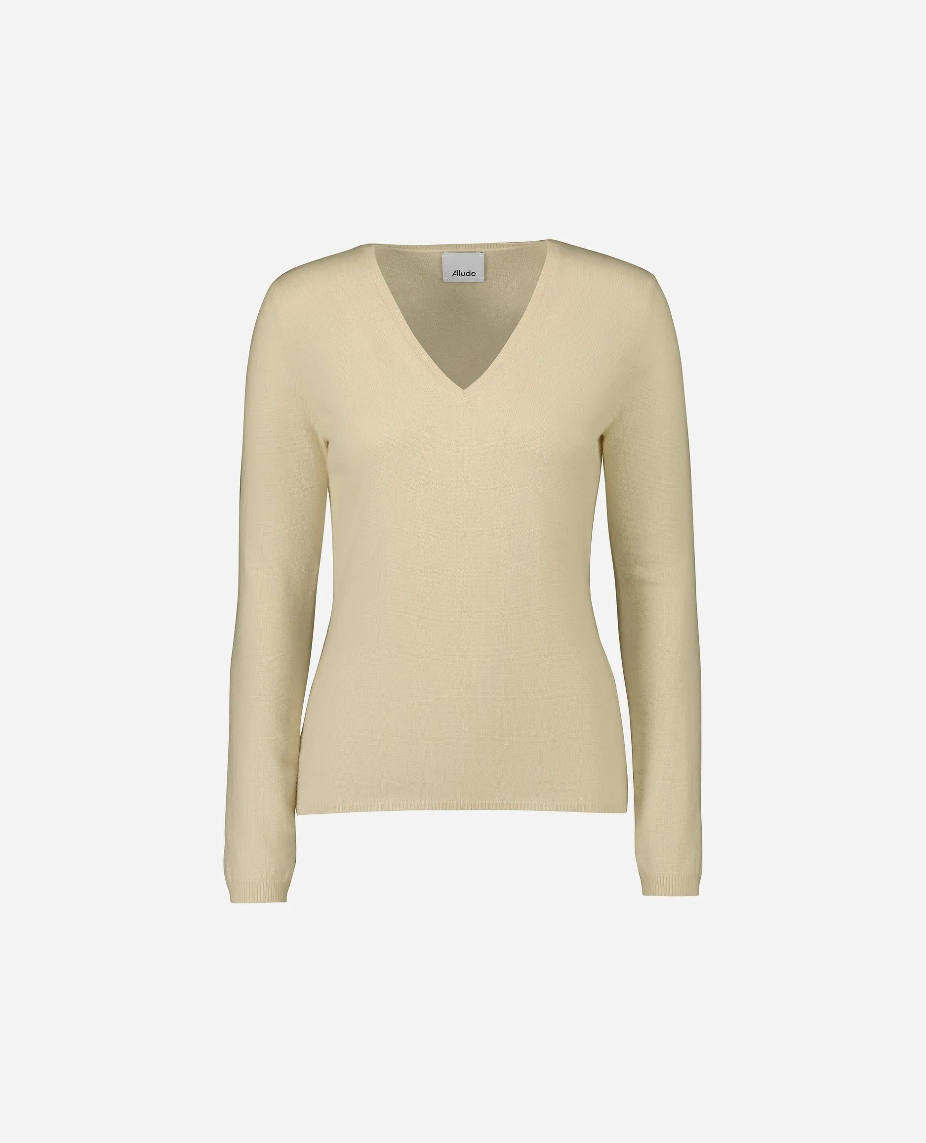 V-Pullover aus Cashmere in Beige