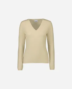 V-Pullover aus Cashmere in Beige