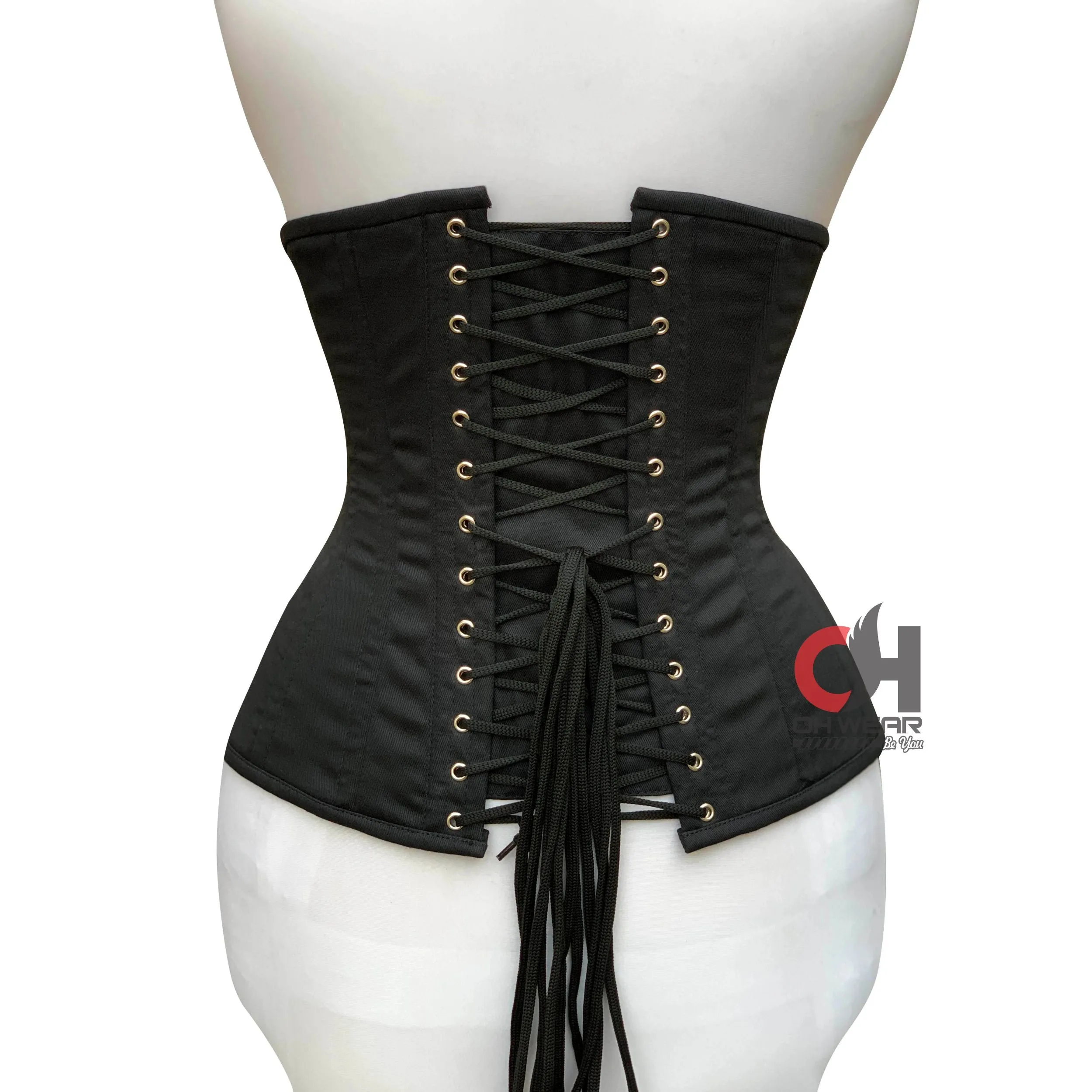 Victorian Black Cotton Underbust Corset Waist - Steel Boned