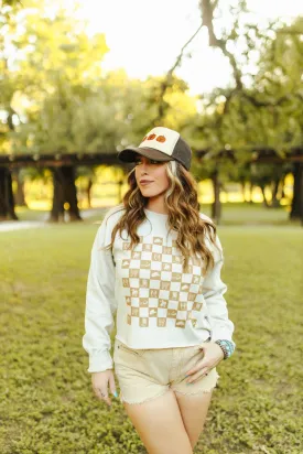 Western Checkers Raw Crop Graphic Sweatshirt