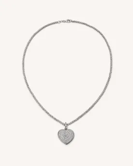 White Diamond Pavé Cuore Necklace 18k White Gold