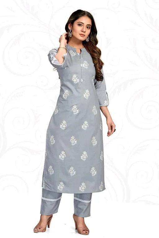 Women's Cotton Blend Plus Size Kurti with Pant