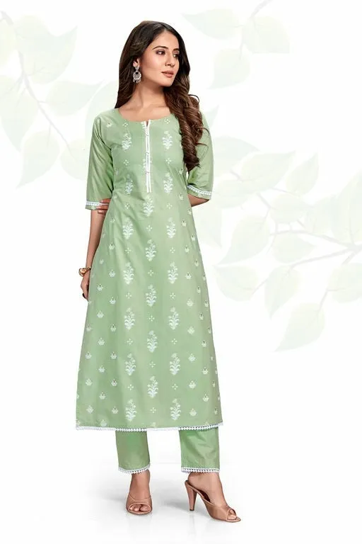 Women's Cotton Blend Plus Size Kurti with Pant